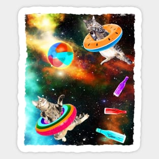 Cat Having A Pool Party In Space Sticker